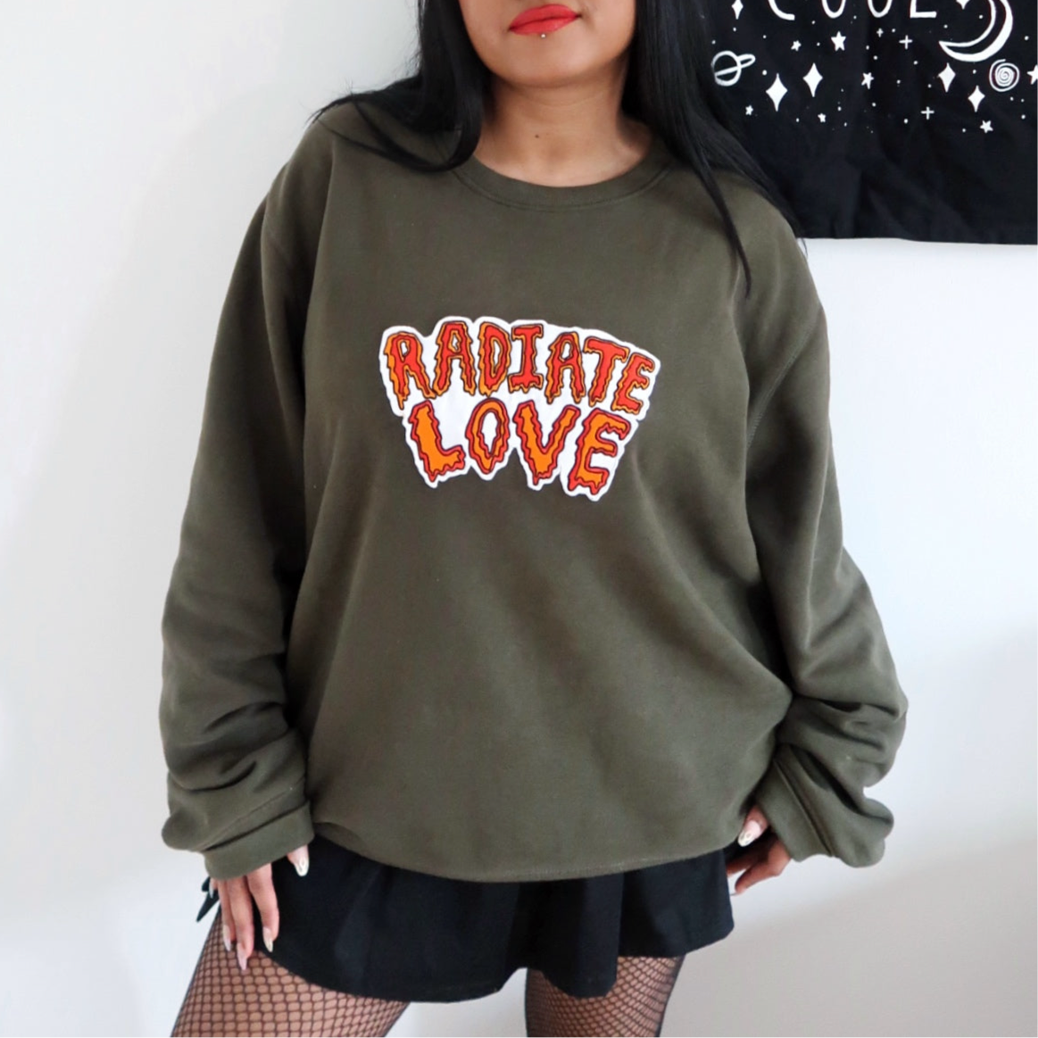 radiate love embroidered sweatshirt - khaki green
