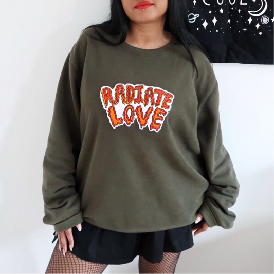 radiate love embroidered sweatshirt - khaki green