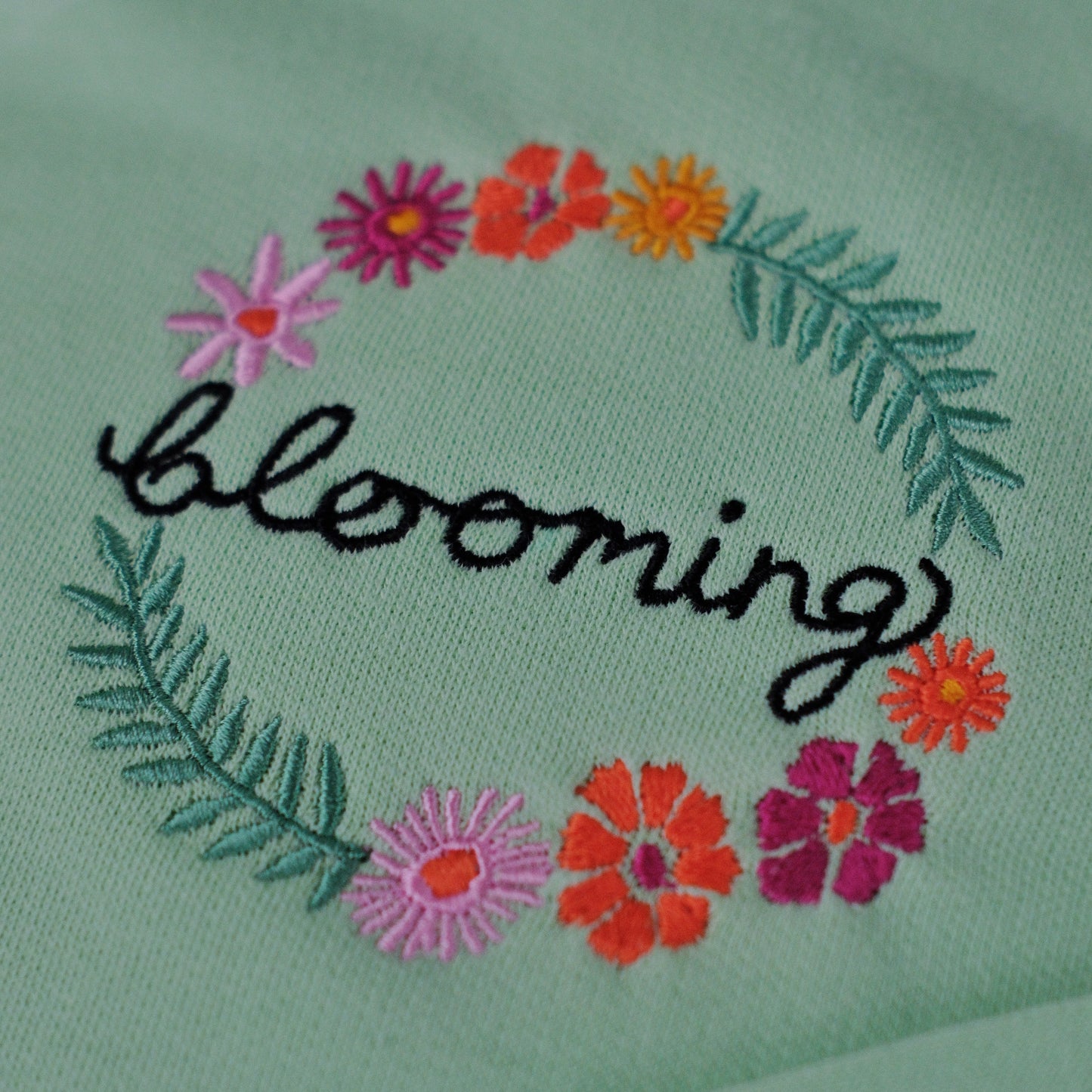 blooming embroidered zip-up hoodie - mint