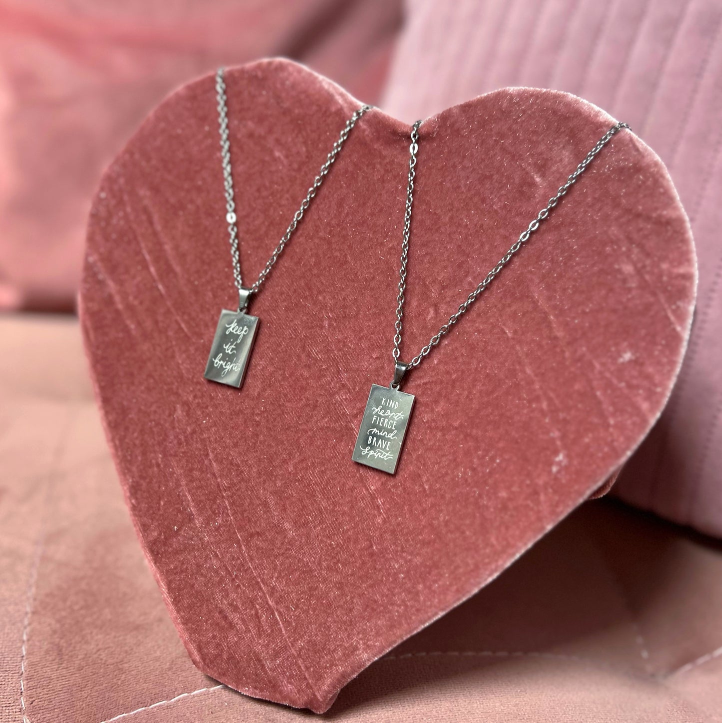 kind heart fierce mind brave spirit double-sided necklace - silver