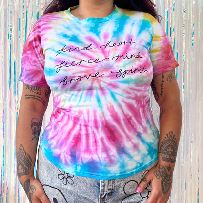 kind heart, fierce mind, brave spirit tie-dye t-shirt