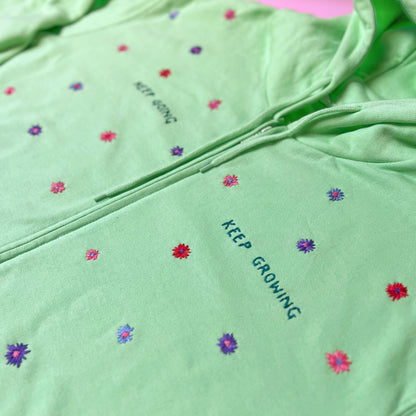 keep going, keep growing hand-embroidered hoodie