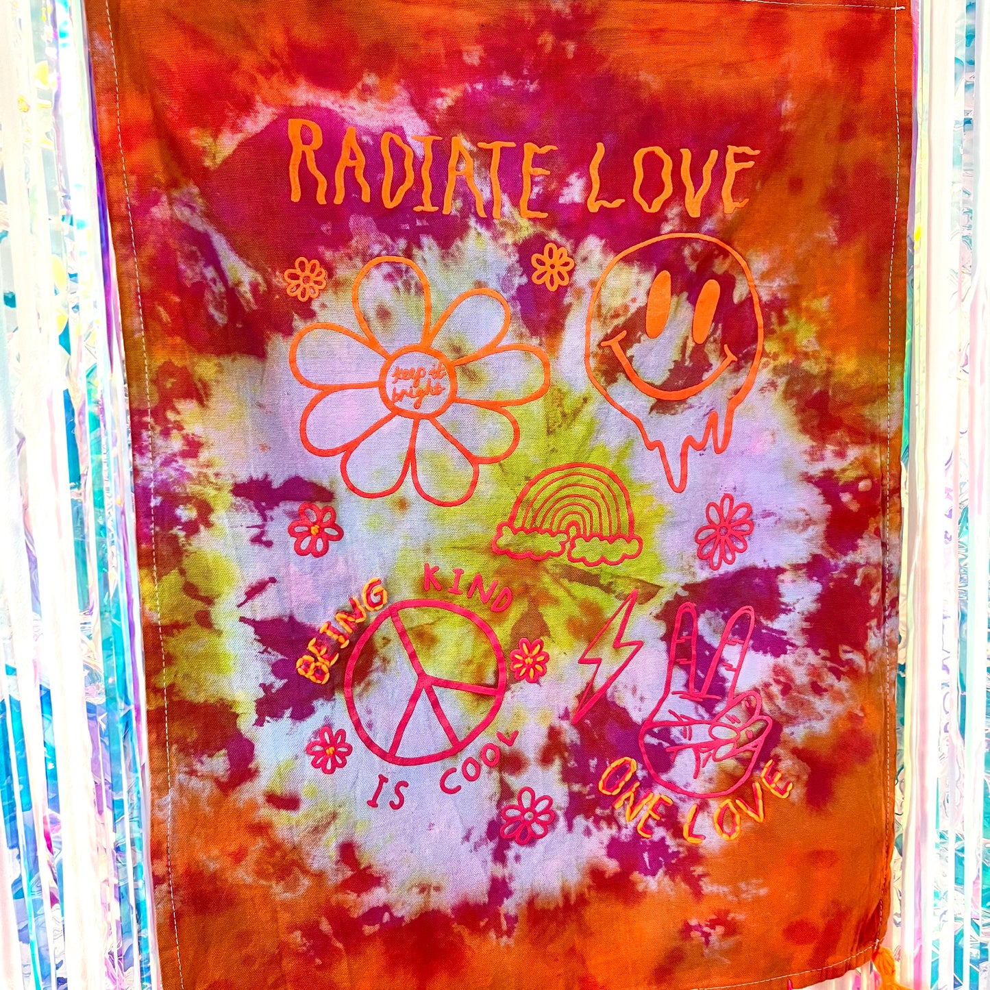 hippie heart tie dye wall hanging - sunset