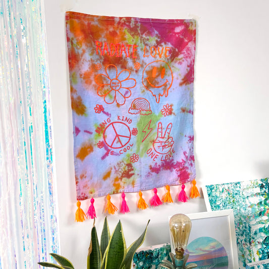 hippie heart tie dye wall hanging - trippy