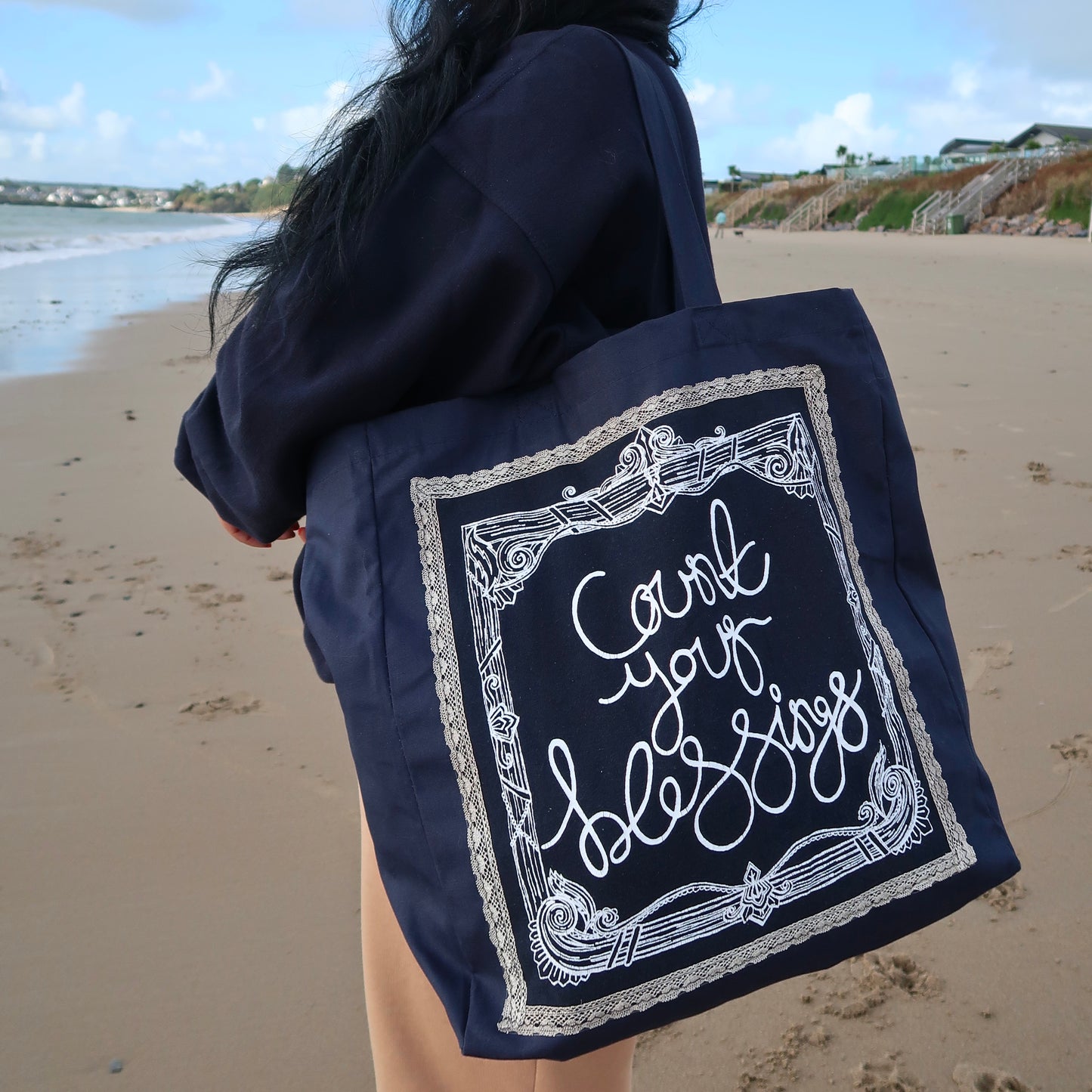 count your blessings tote bag - navy