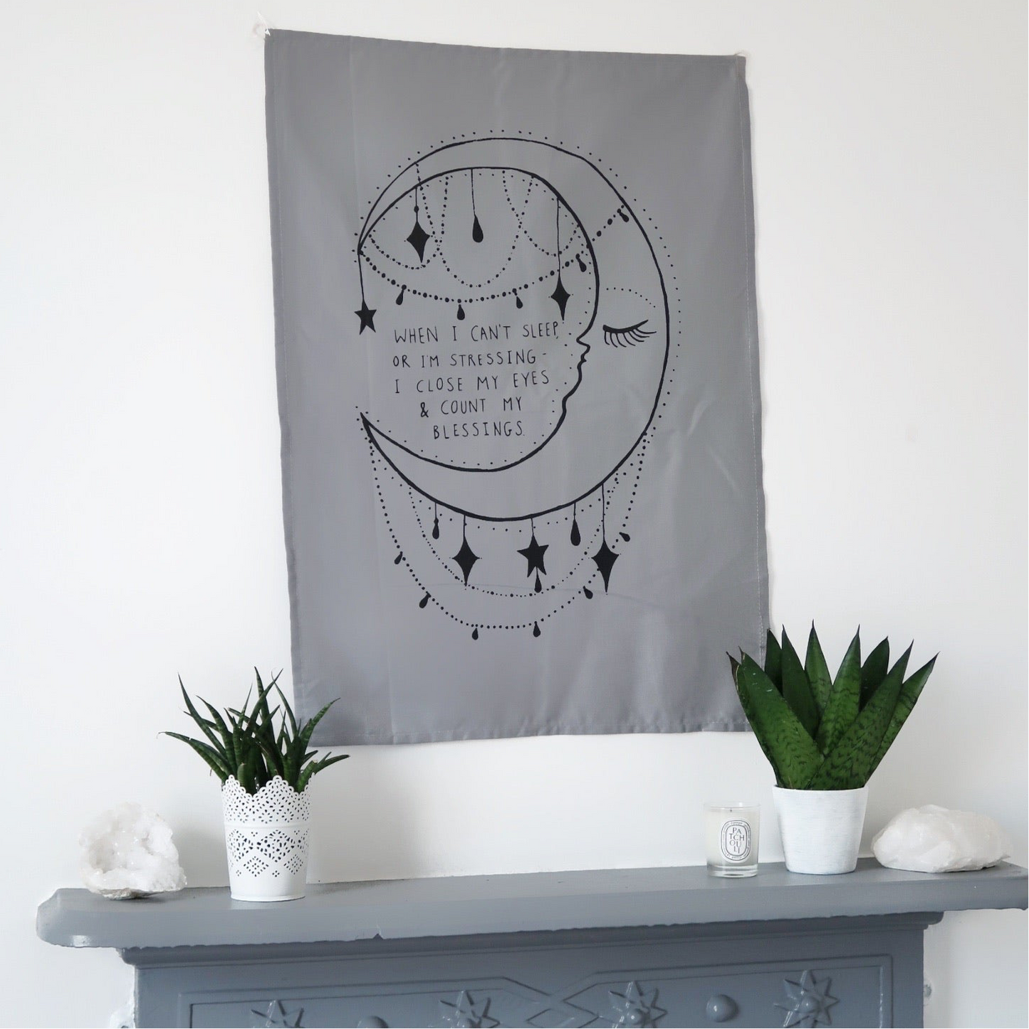 count your blessings moon wall hanging - grey