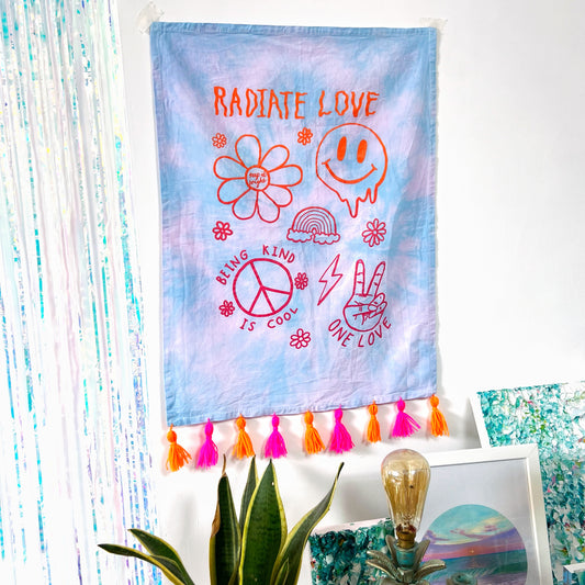 hippie heart tie dye wall hanging - candy clouds