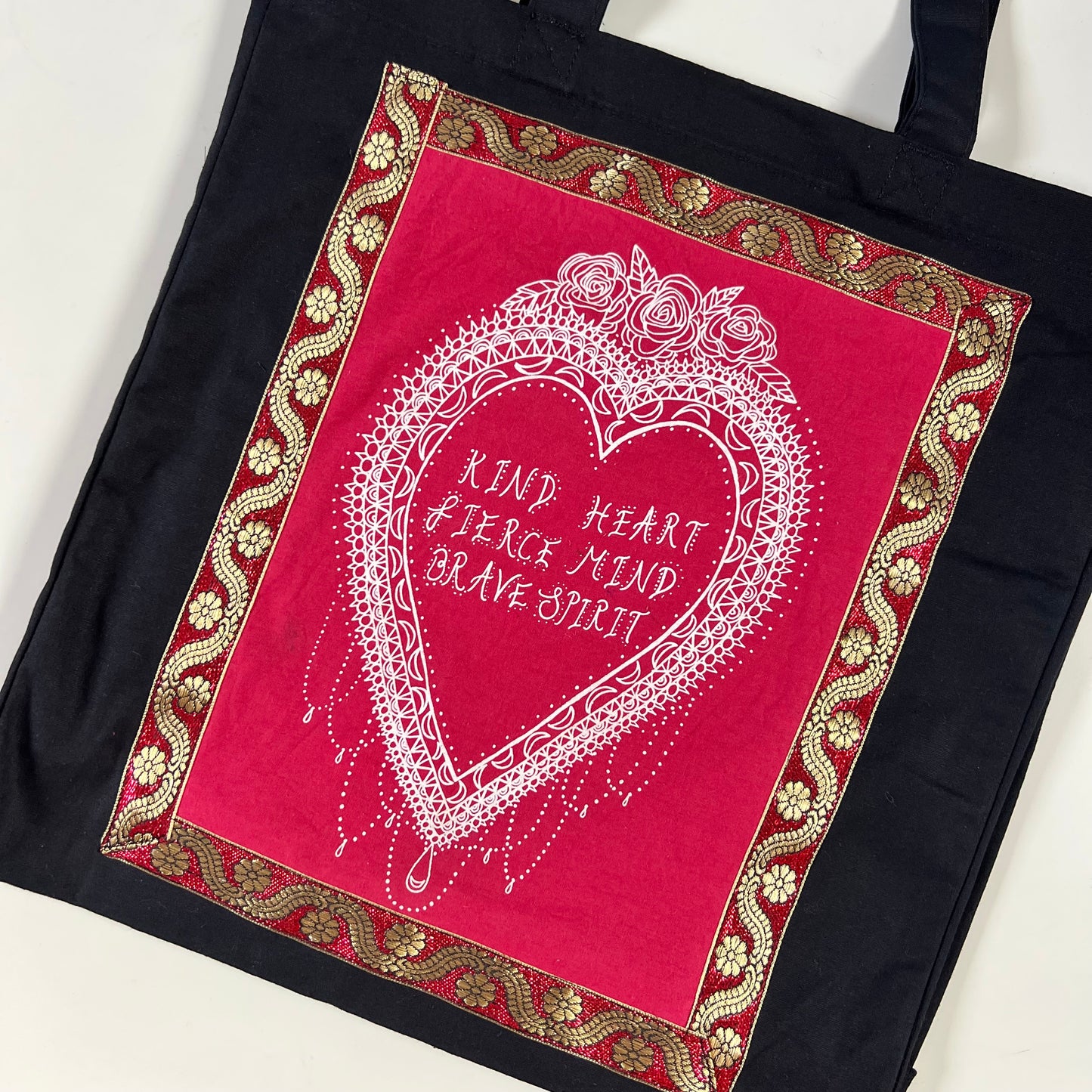 kind heart, fierce mind, brave spirit tote bag - red