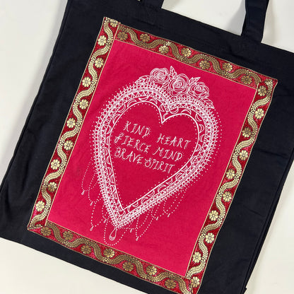 kind heart, fierce mind, brave spirit tote bag - red