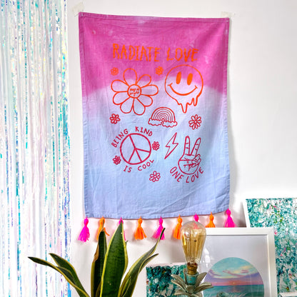 hippie heart tie dye wall hanging - slushie