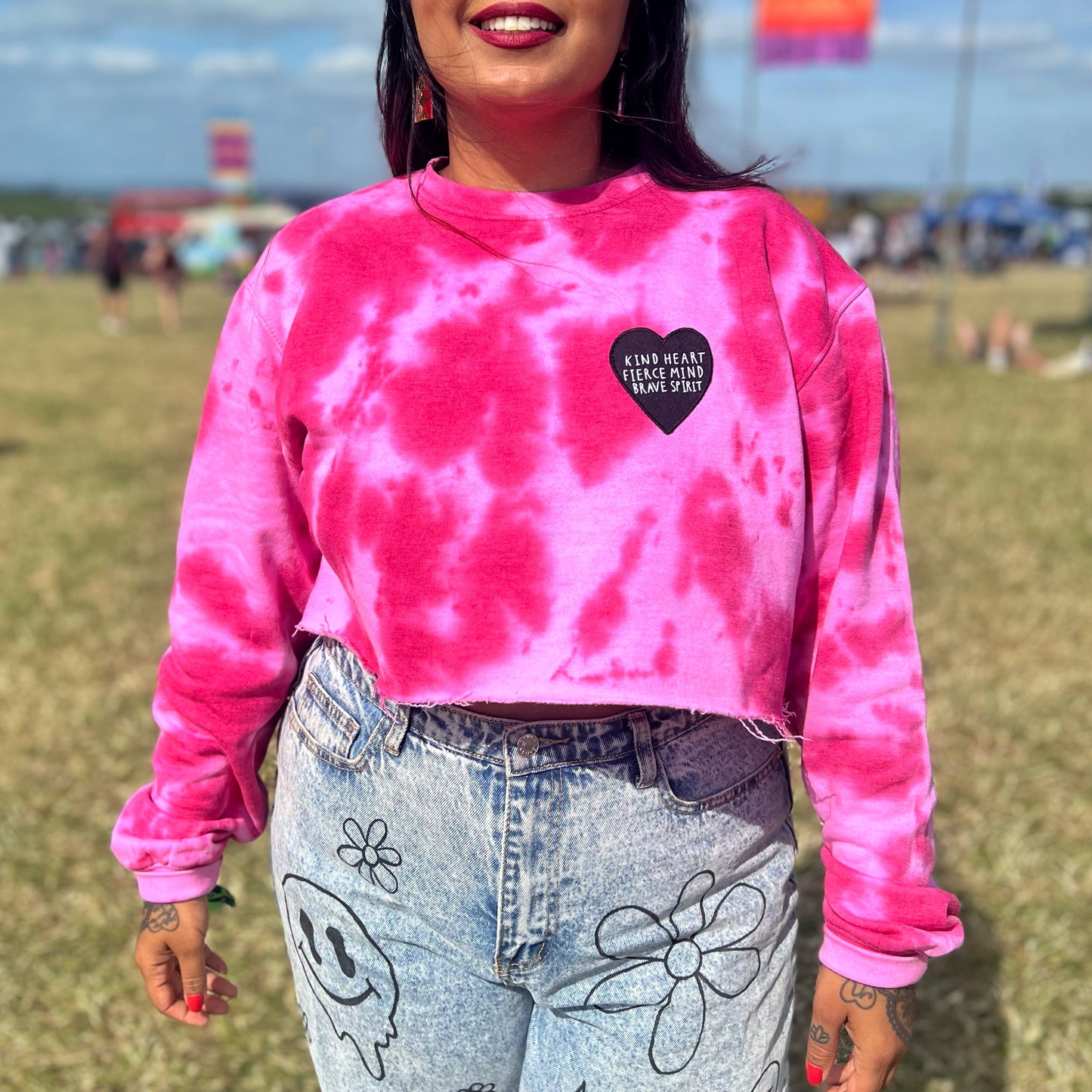kind heart, fierce mind, brave spirit tie-dye crop sweatshirt