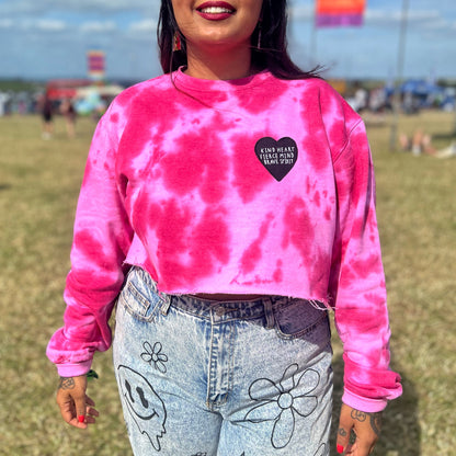 kind heart, fierce mind, brave spirit tie-dye crop sweatshirt
