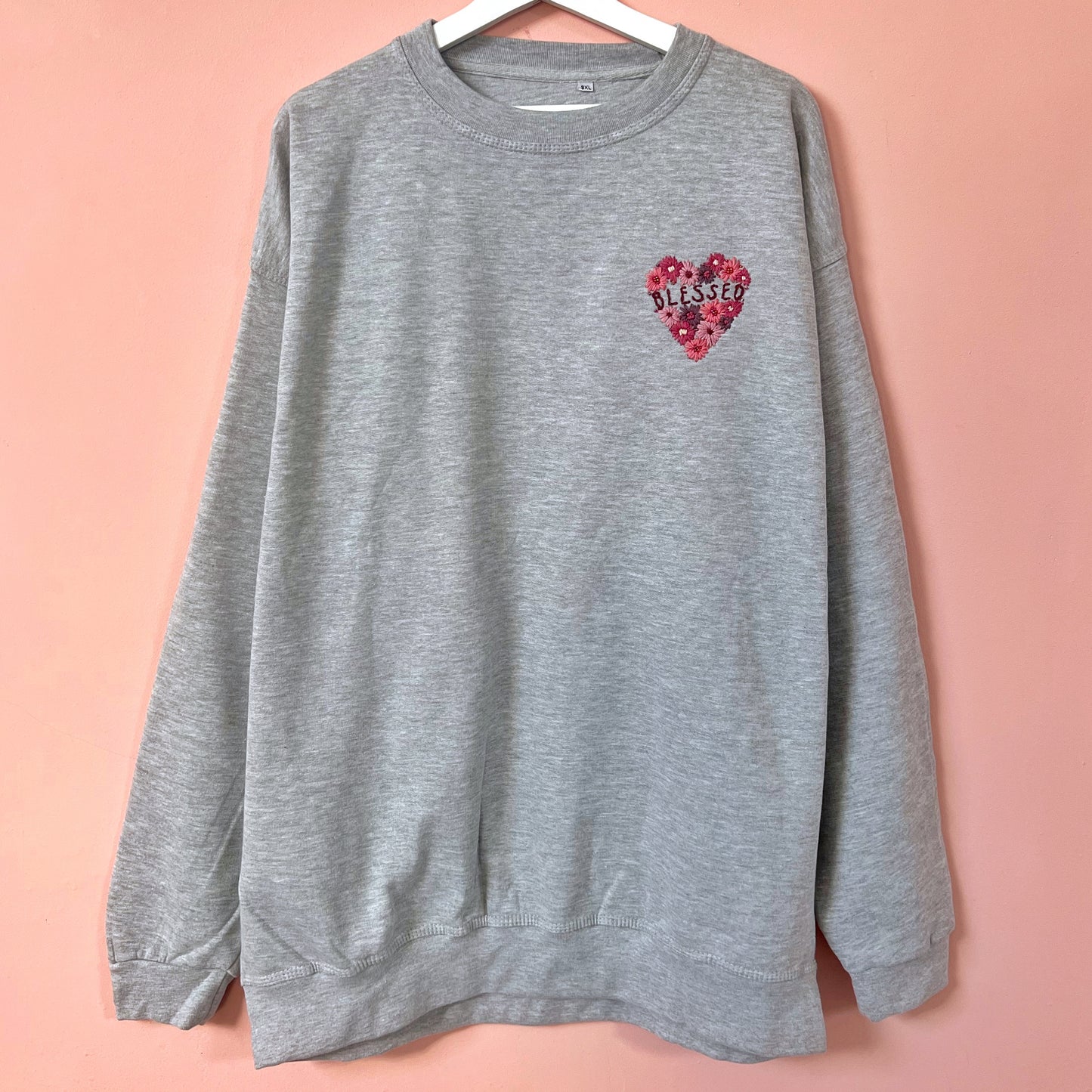 blessed hand-embroidered sweatshirt - grey
