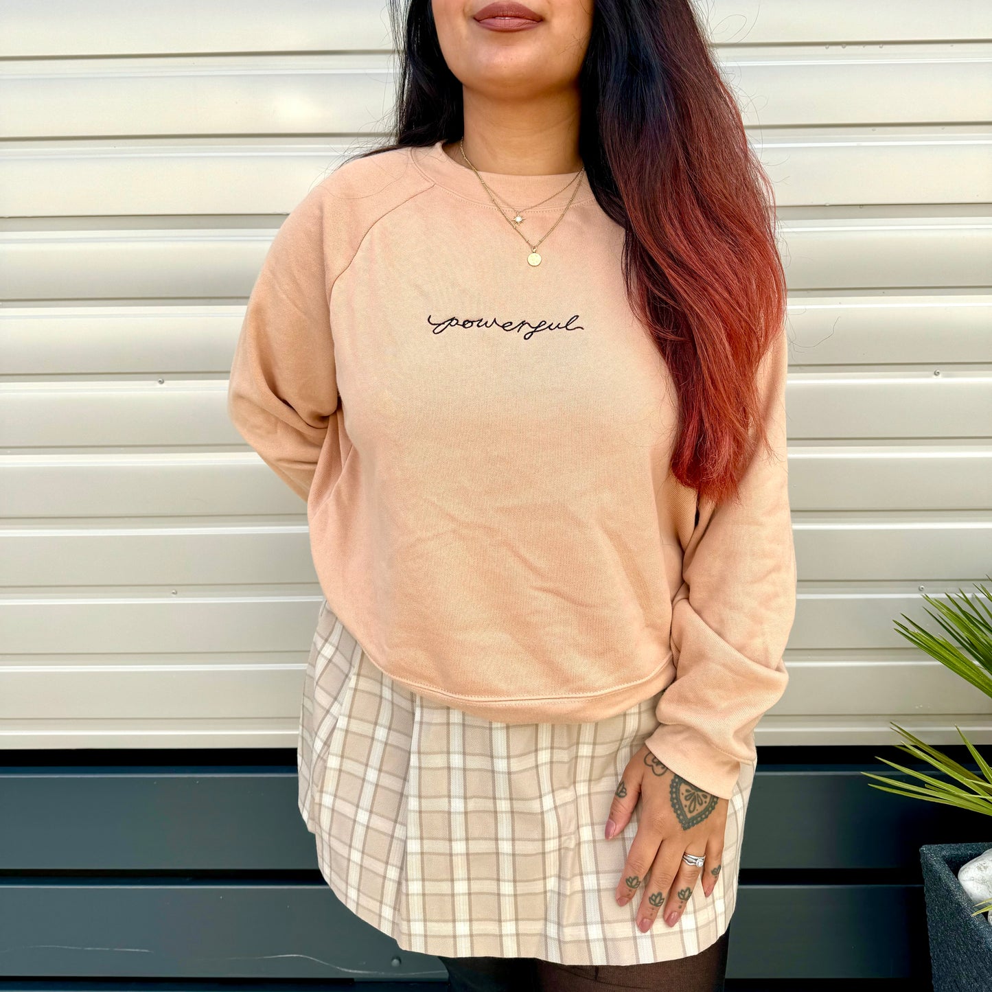 powerful embroidered crop sweatshirt - beige