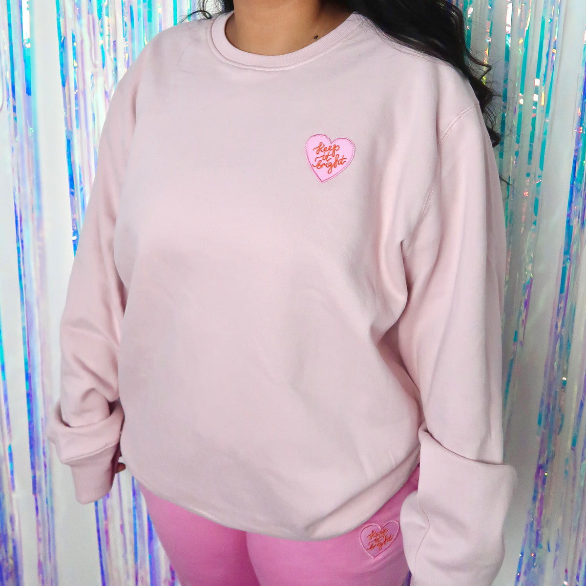keep it bright embroidered sweatshirt - light pink