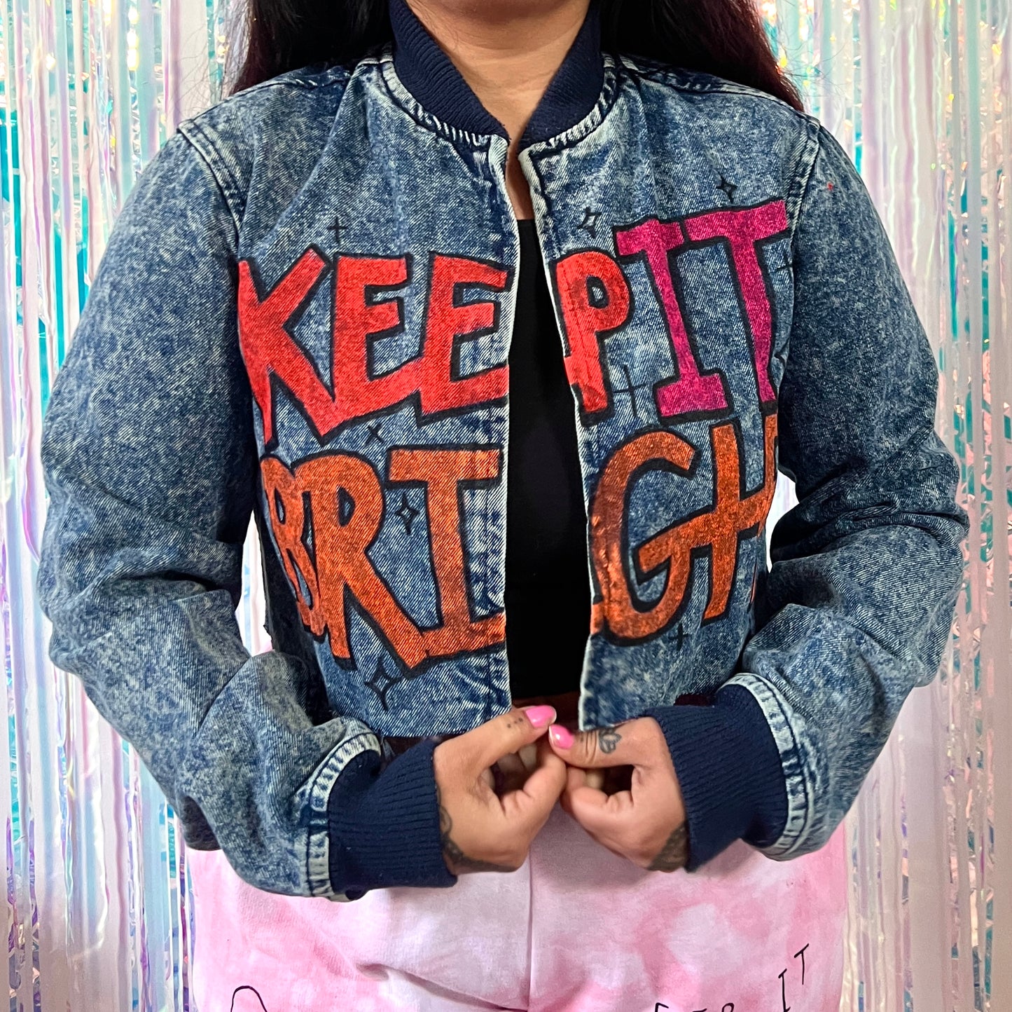 keep it bright graffiti crop jacket
