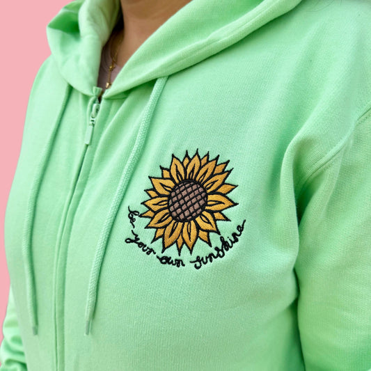 be your own sunshine embroidered zip-up hoodie