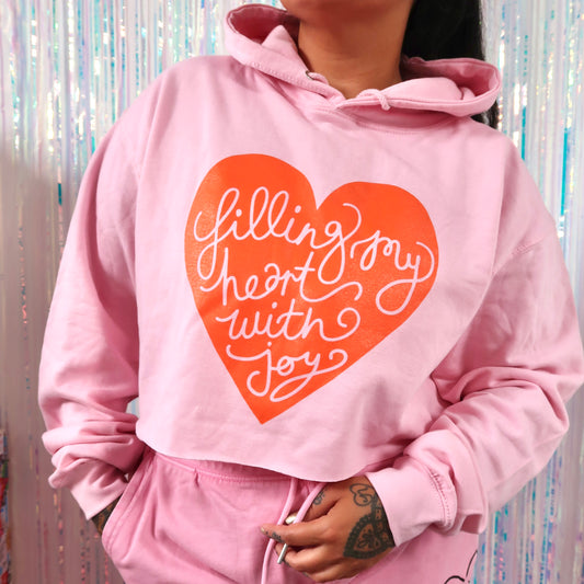 filling my heart with joy crop hoodie - pink & orange