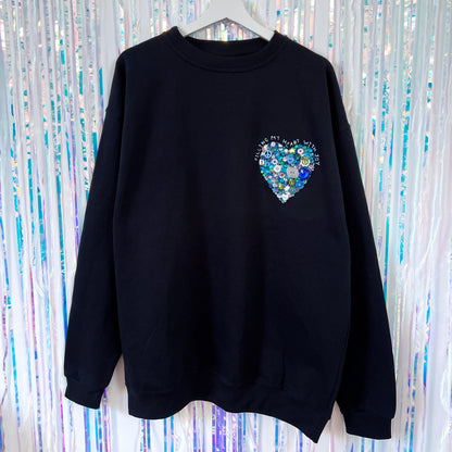 filling my heart with joy - hand-embellished sweatshirt - navy