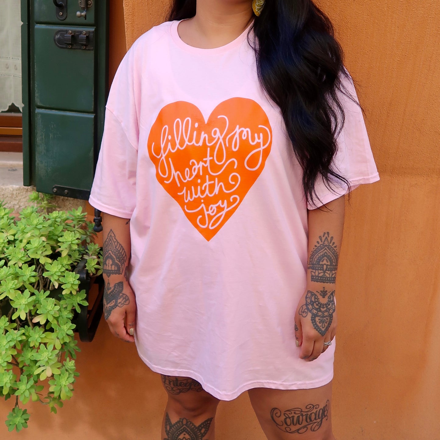 filling my heart with joy t-shirt - pink & orange