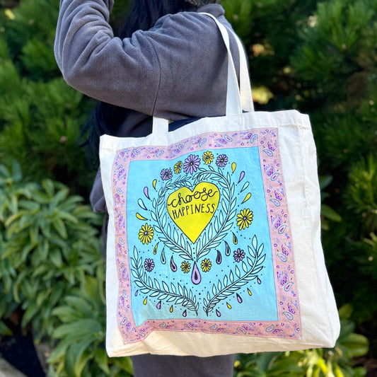 choose happiness tote bag - blue