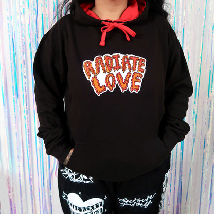 radiate love embroidered hoodie - black & red