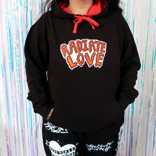 radiate love embroidered hoodie - black & red