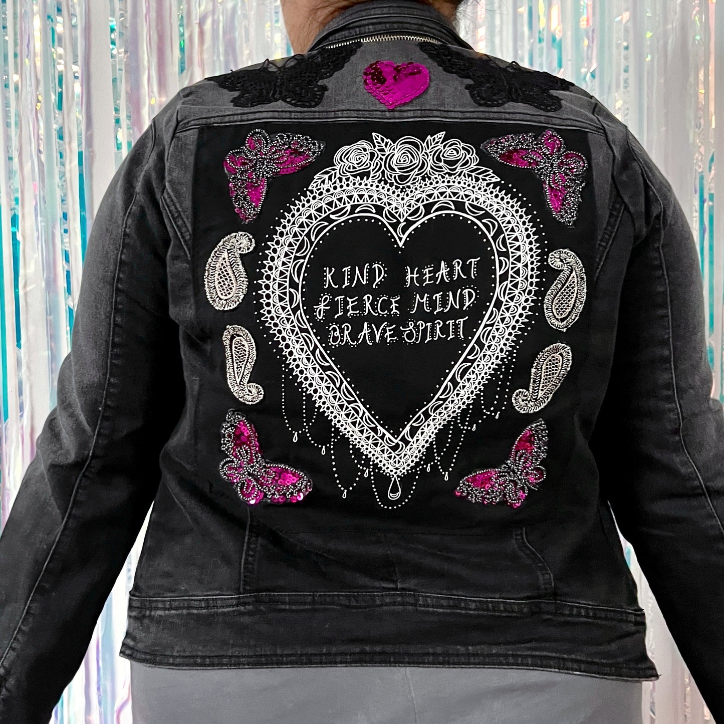kind heart, fierce mind, brave spirit denim jacket