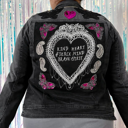 kind heart, fierce mind, brave spirit denim jacket