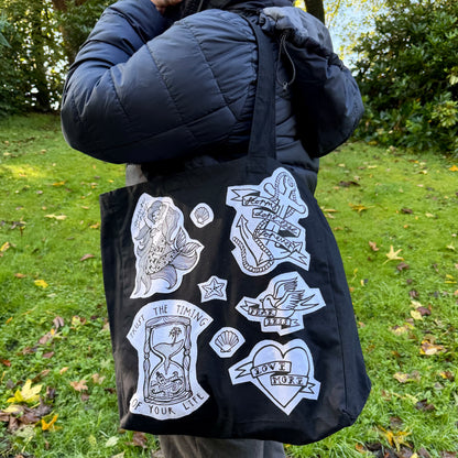 nautical tattoo flash tote bag