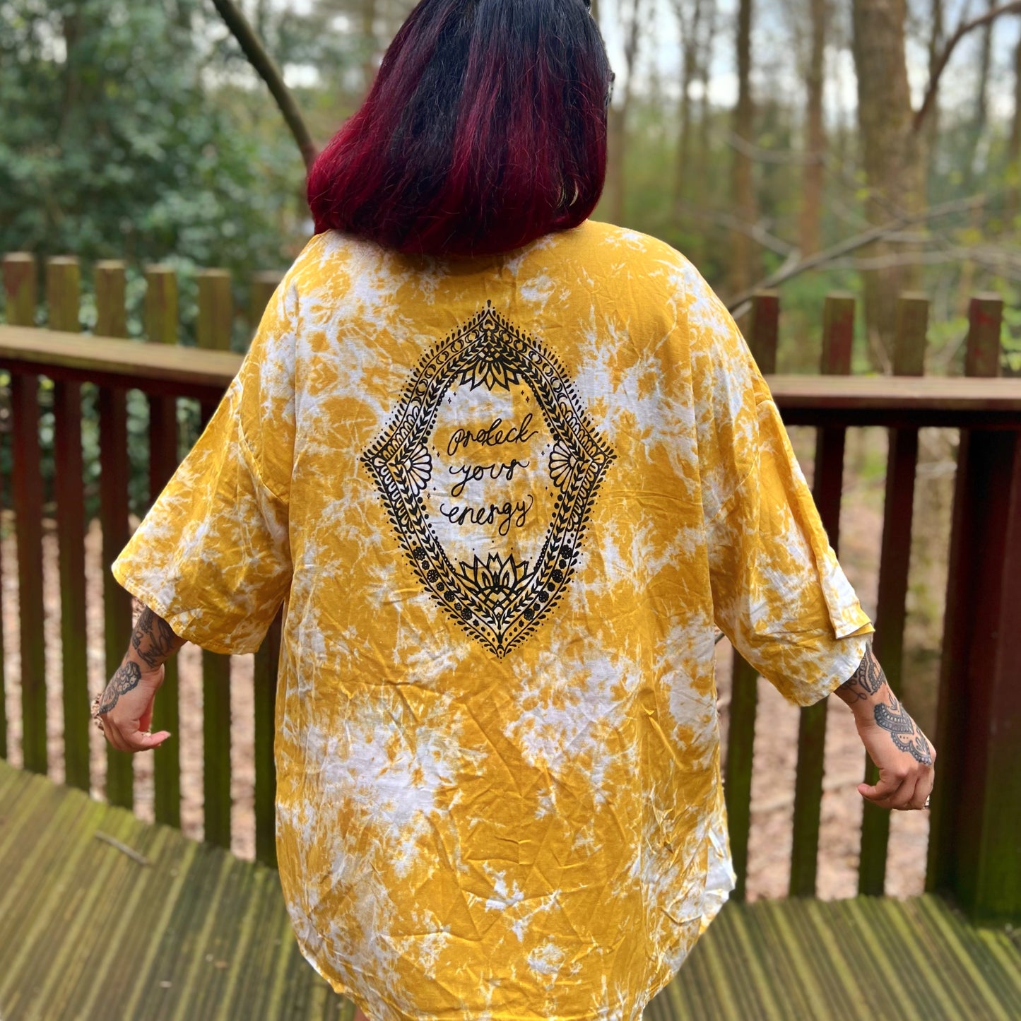 protect your energy tie dye kimono top