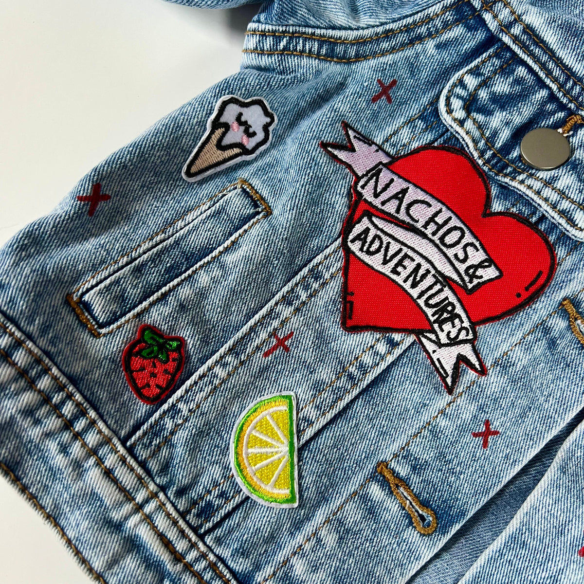 ‘snacks’ kids denim jacket