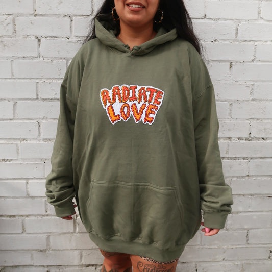 radiate love embroidered hoodie - khaki green