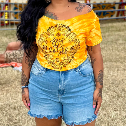 keep it bright tie-dye off shoulder crop top
