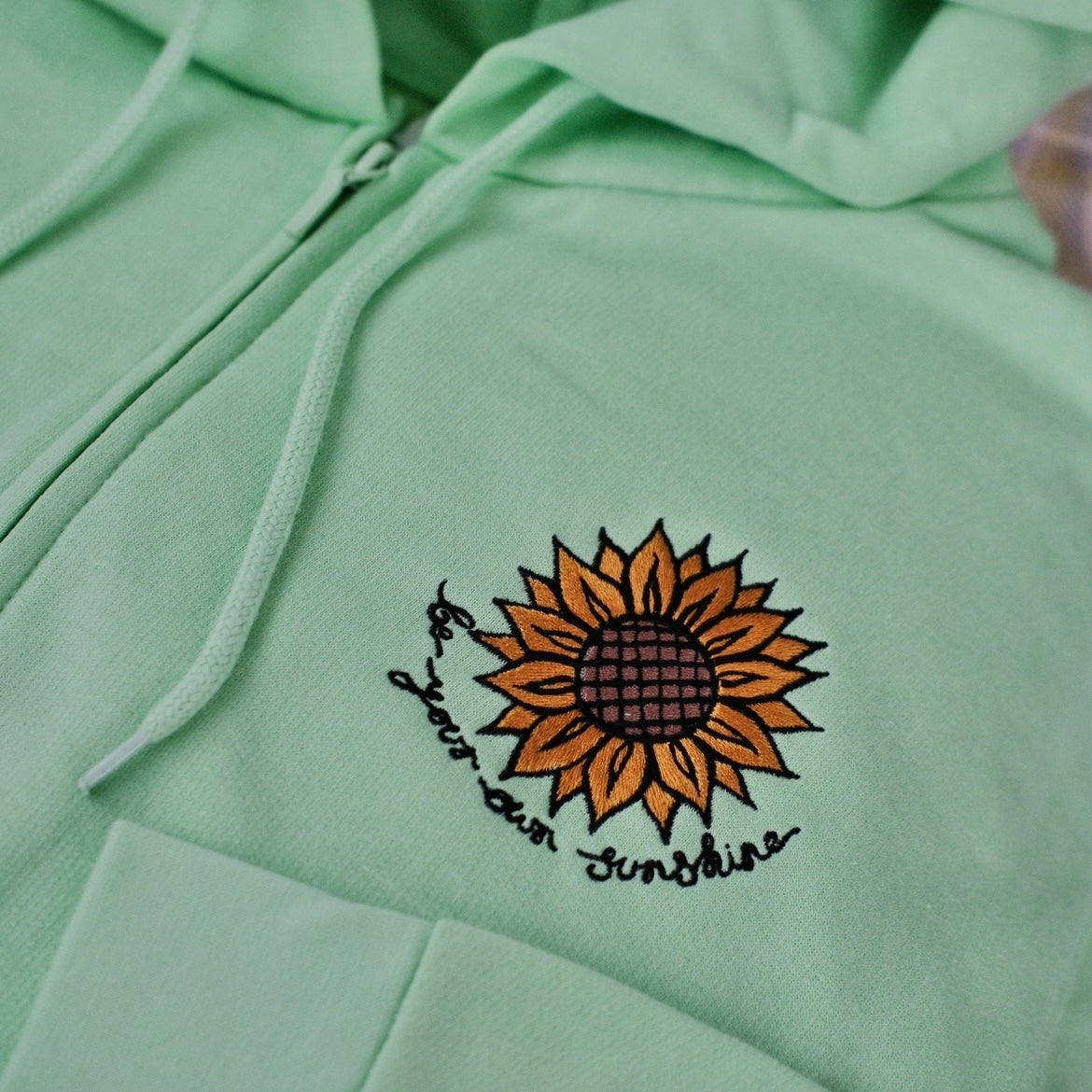 be your own sunshine embroidered zip-up hoodie - mint