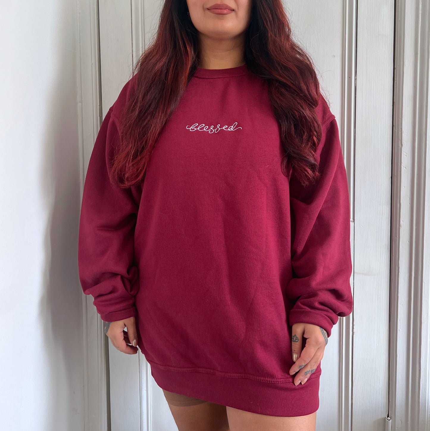 blessed embroidered sweatshirt - burgundy