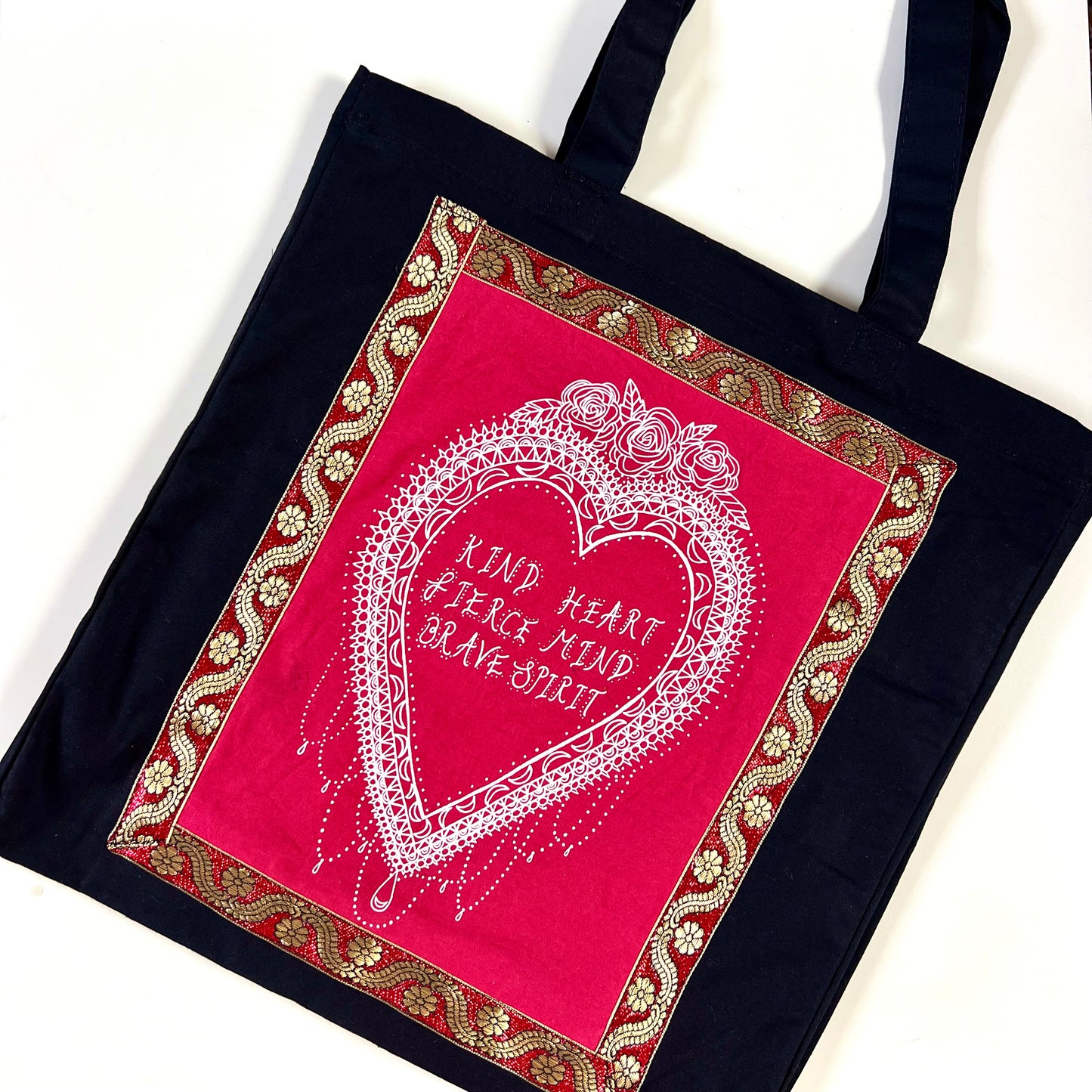 kind heart, fierce mind, brave spirit tote bag - red