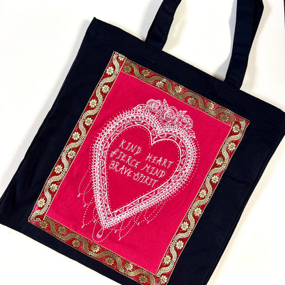 kind heart, fierce mind, brave spirit tote bag - red