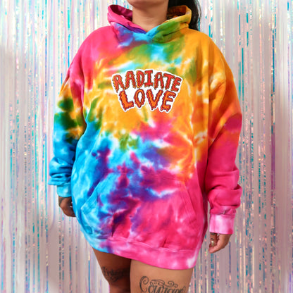 radiate love embroidered hoodie - tie dye