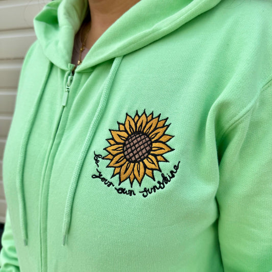 be your own sunshine embroidered zip-up hoodie - mint