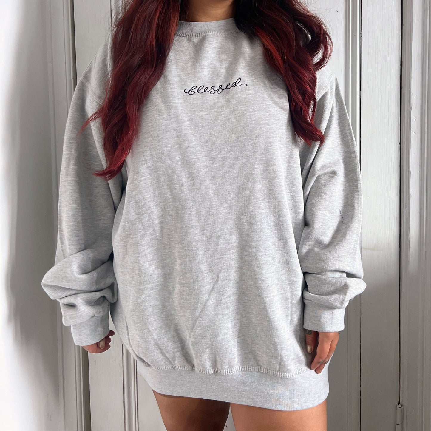 blessed embroidered sweatshirt - grey