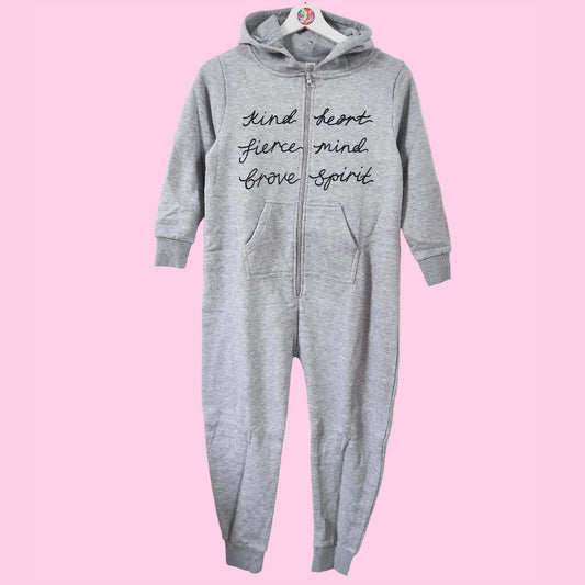 kind heart, fierce mind, brave spirit - kids onesie - grey