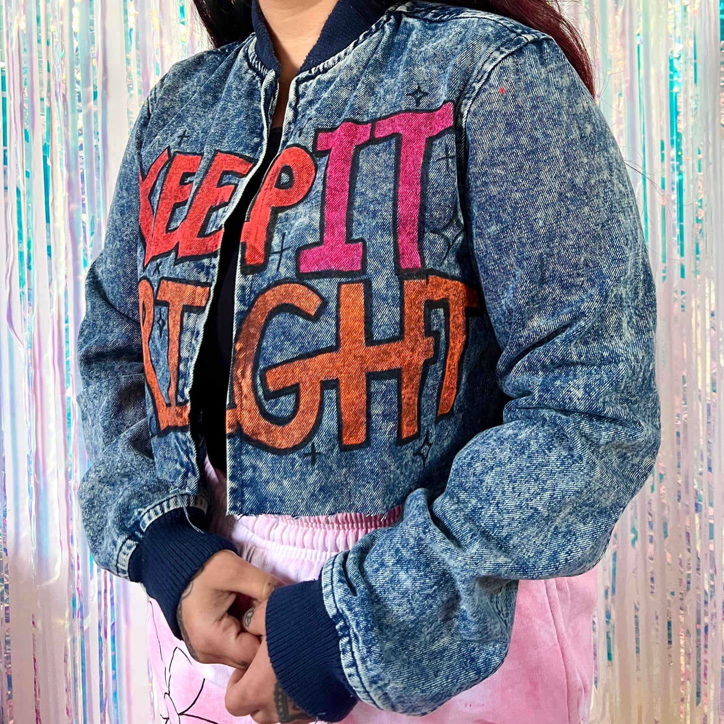 keep it bright graffiti crop jacket