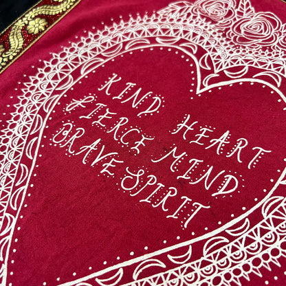 kind heart, fierce mind, brave spirit tote bag - red