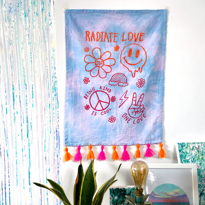 hippie heart tie dye wall hanging - candy clouds