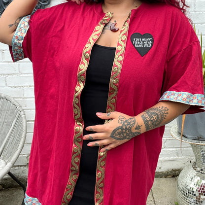 kind heart, fierce mind, brave spirit kimono - red