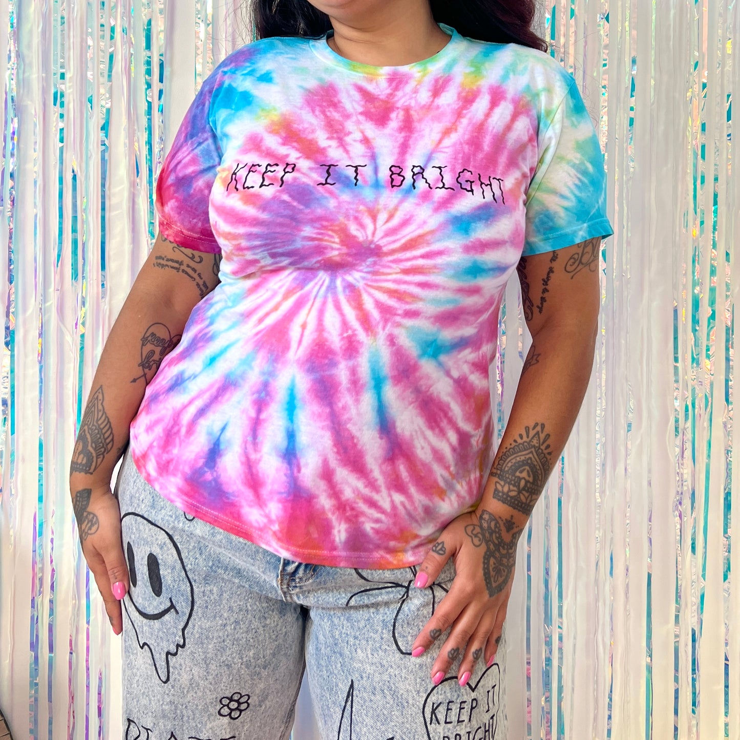 keep it bright rainbow tie-dye t-shirt