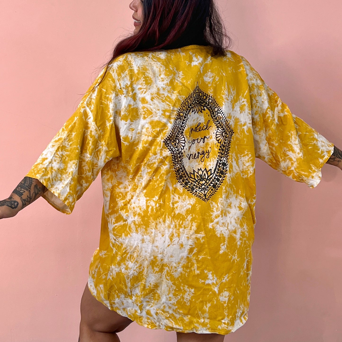 protect your energy tie dye kimono top