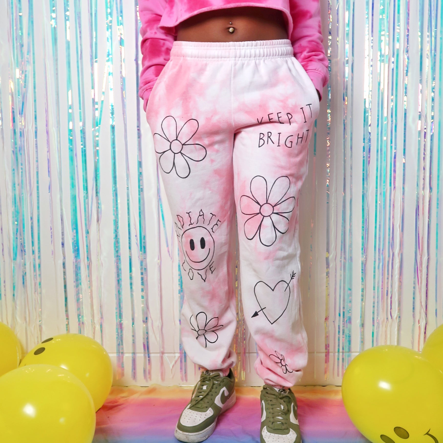 hippie heart tie dye lounge pants tie-dye joggers pink โ Keep