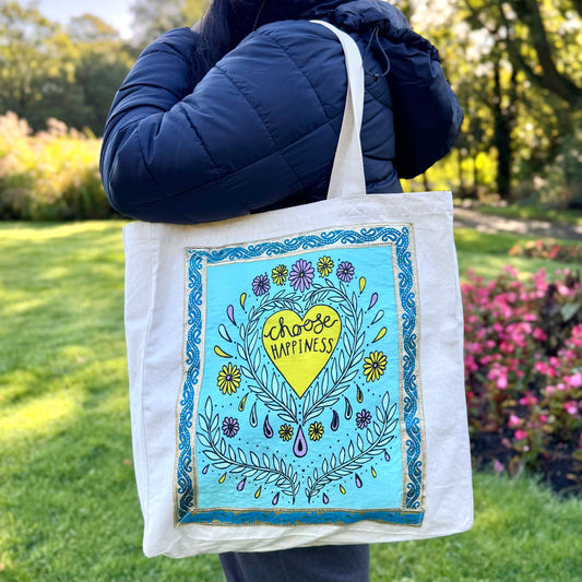 choose happiness tote bag - aqua